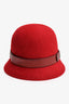 Hermès Red Rabbit Felt Brown Leather Trim Hat Size 56