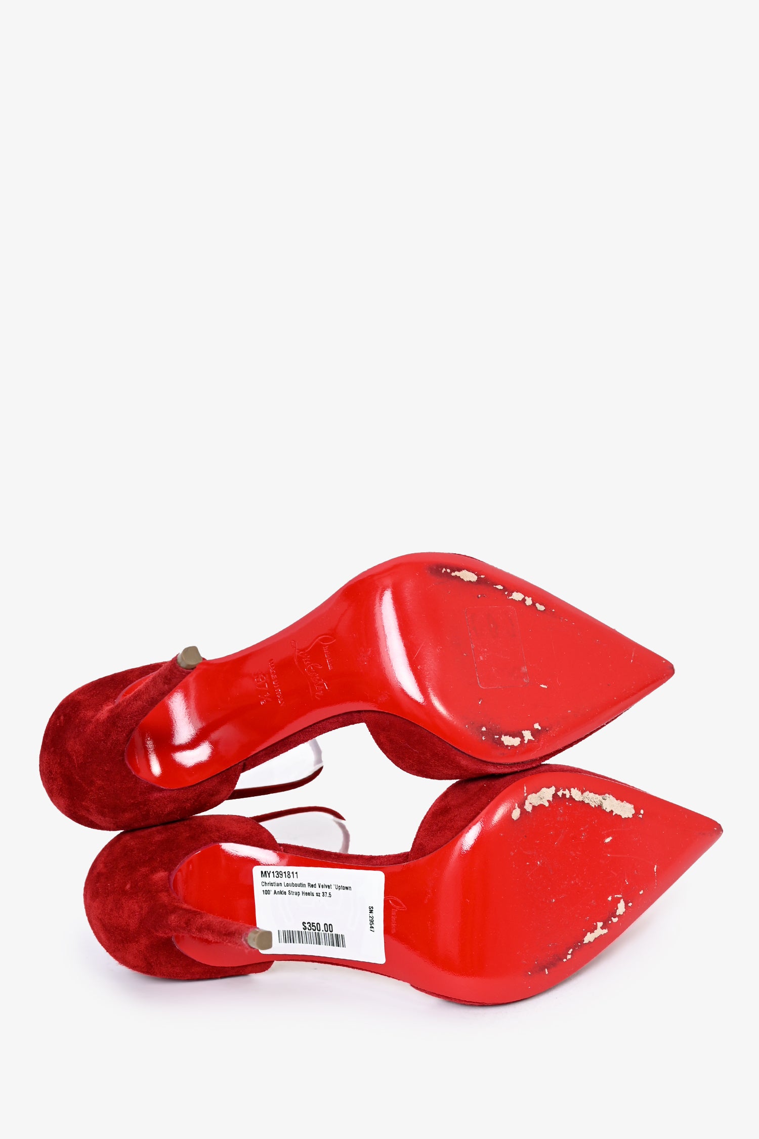 Christian Louboutin Red Velvet Uptown 100 Ankle Strap Heels Size 37. Mine Yours
