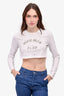 Miu Miu White Cotton Rhinestone Embellished "Miu Miu Club" Cropped Long Sleeve T-Shirt Size XS