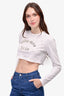 Miu Miu White Cotton Rhinestone Embellished "Miu Miu Club" Cropped Long Sleeve T-Shirt Size XS