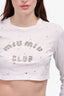 Miu Miu White Cotton Rhinestone Embellished "Miu Miu Club" Cropped Long Sleeve T-Shirt Size XS