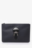 Fendi Black Calfskin Crystal  Embroidery Karlito Zip Pouch