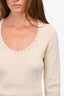 Sandro Cream Knit Pearl Detail Long Sleeve Top Size 3