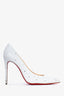 Christian Louboutin White Leather Crystal Embellished Pointed Heels Size 40