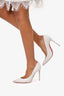 Christian Louboutin White Leather Crystal Embellished Pointed Heels Size 40