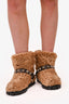 Miu Miu Brown Shearling Studded Buckle Detailed Boots Size 40