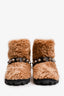 Miu Miu Brown Shearling Studded Buckle Detailed Boots Size 40