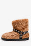 Miu Miu Brown Shearling Studded Buckle Detailed Boots Size 40