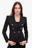 Balmain Black Textured Fabric Double Breasted Blazer Size 36