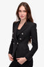 Balmain Black Textured Fabric Double Breasted Blazer Size 36