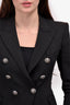 Balmain Black Textured Fabric Double Breasted Blazer Size 36