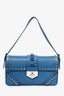 Prada Blue Saffiano Leather Stud/Diamante Embellished Flap Bag