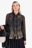 Max Mara Black/Beige Silk Polka Dot Blouse Size 8