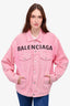 Balenciaga Pink/Black Denim Embroidered Logo Front Jacket Size 34