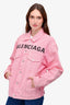 Balenciaga Pink/Black Denim Embroidered Logo Front Jacket Size 34