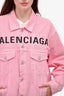 Balenciaga Pink/Black Denim Embroidered Logo Front Jacket Size 34