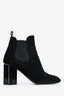 Louis Vuitton Black Suede Monogram Tab Heeled Boots Size 38.5