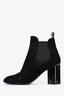 Louis Vuitton Black Suede Monogram Tab Heeled Boots Size 38.5