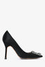 Manolo Blahnik Black Satin Hangisi Heels Size 35.5