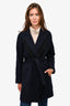 Maje Navy Blue Wool Blend Fringe Trim Wrap Coat Size 2