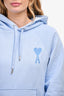 Ami Blue Logo Embroidered Hoodie Size S