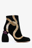 Dries Van Noten Black Velvet Gold Patterned Ankle Boots Size 39.5