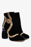 Dries Van Noten Black Velvet Gold Patterned Ankle Boots Size 39.5