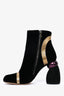 Dries Van Noten Black Velvet Gold Patterned Ankle Boots Size 39.5