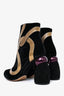 Dries Van Noten Black Velvet Gold Patterned Ankle Boots Size 39.5