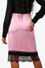 N21 Pink/Black Satin/Lace Trim Midi Skirt Size 36