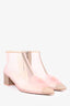 Pre-Loved Chanel™ Pink/Taupe Mesh Camellia Flower Ankle Heel Boots Size 37