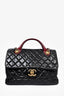 Pre-Loved Chanel™ 2014 Black Quilted Crinkled Leather Red 'Castle Rock' Top Handle