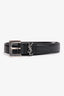 Saint Laurent Black Leather/Silver Cassandre Belt Size 75