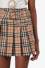 Burberry Beige Wool Check Pleated Buckled Mini Skirt Size 2