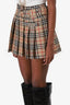 Burberry Beige Wool Check Pleated Buckled Mini Skirt Size 2