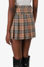 Burberry Beige Wool Check Pleated Buckled Mini Skirt Size 2