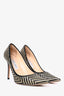 Jimmy Choo Black/Gold Woven Leather Pointed Heels Size 40