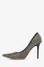 Jimmy Choo Black/Gold Woven Leather Pointed Heels Size 40