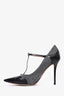 Salvatore Ferragamo Grey/Black Wool/Leather Pointed T-Strap Heels Size 9.5