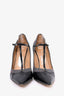 Salvatore Ferragamo Grey/Black Wool/Leather Pointed T-Strap Heels Size 9.5