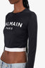 Balmain Black/White Logo Print Long Sleeve Cropped Top Size 38