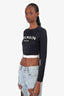 Balmain Black/White Logo Print Long Sleeve Cropped Top Size 38