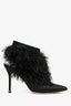 Manolo Blahnik Black Satin Ostrich Feather 'Oterala' Ankle Boots Size 38.5