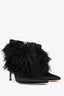 Manolo Blahnik Black Satin Ostrich Feather 'Oterala' Ankle Boots Size 38.5