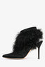 Manolo Blahnik Black Satin Ostrich Feather 'Oterala' Ankle Boots Size 38.5