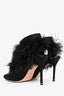 Manolo Blahnik Black Satin Ostrich Feather 'Oterala' Ankle Boots Size 38.5