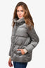 Max Mara Grey Quilted Down 'The Cube' Coat with Fur Lined Hood Size US 2