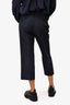 Marni Navy Blue Pleated Virgin Wool/Silk Cropped Trousers Size 40