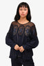 Chloe Navy Blue Cotton Eyelet Lace Blouse with Beige Slip Size 38