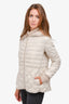 'S Max Mara Cream Quilted Thin Zip-Up Jacket with Hood Size 8 US